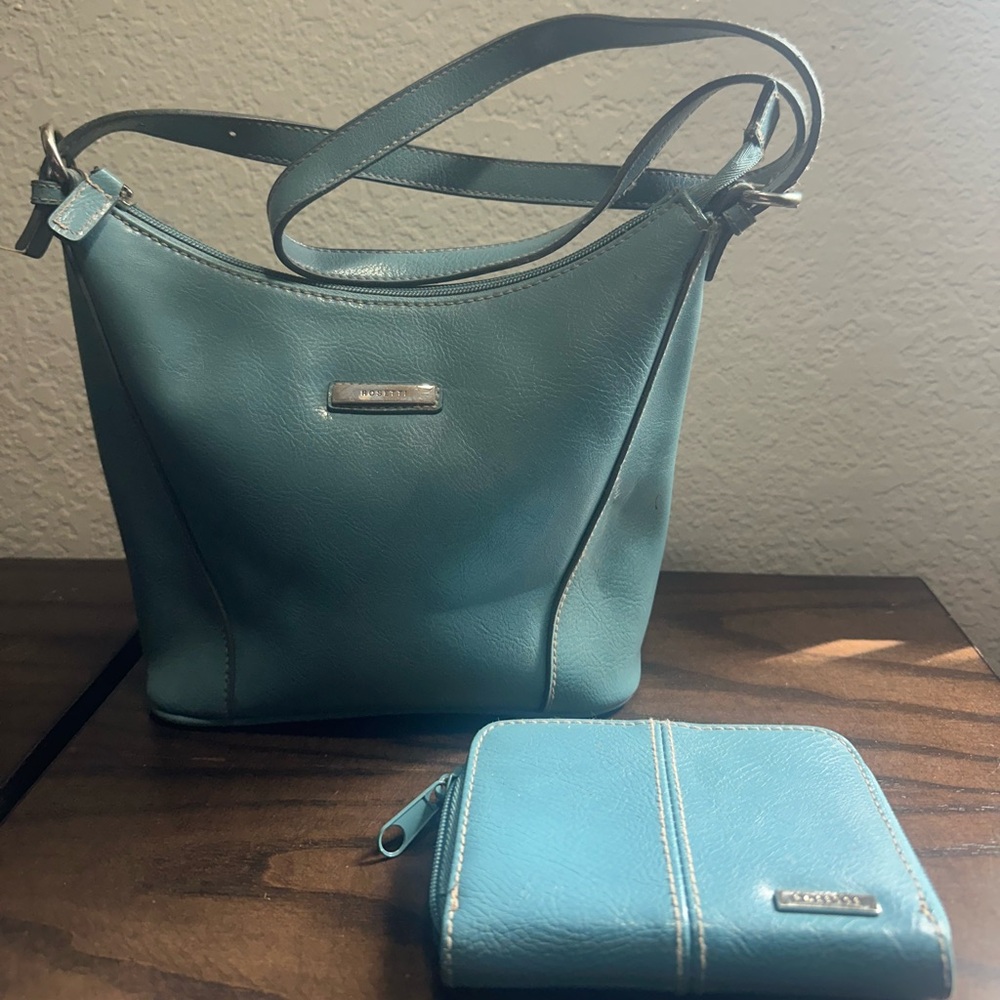 Rossetti Teal Leather Shoulder Bag with Matching Wallet